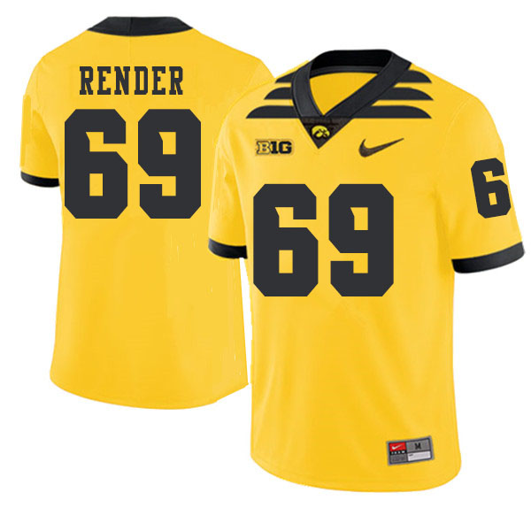 2019 Men #69 Keegan Render Iowa Hawkeyes College Football Alternate Jerseys Sale-Gold